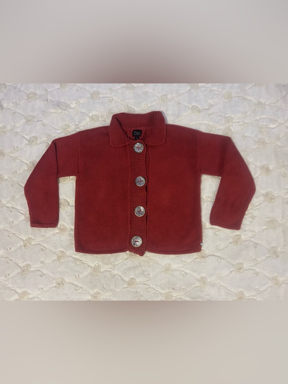 Anthropologie Pure Handknit Chunky Cardigan Sweater Rust Red Knit Button-Up ❤️‍🔥